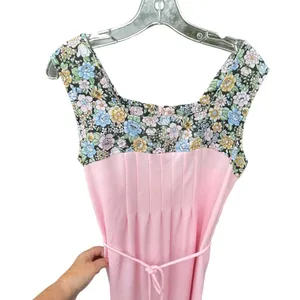 Vintage dress floral pink pleated top size 14 runs sm. thumbnail 5