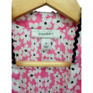 Dressbarn Pink Floral Pleated‎ Ruffle Button Blouse Romantic Cottagecore M thumbnail 4