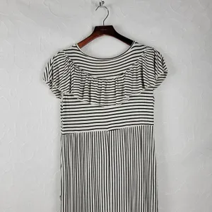 Hailey & Co Womens Maternity Dress L White Black Striped Ruffled Maxi Tiered thumbnail 5