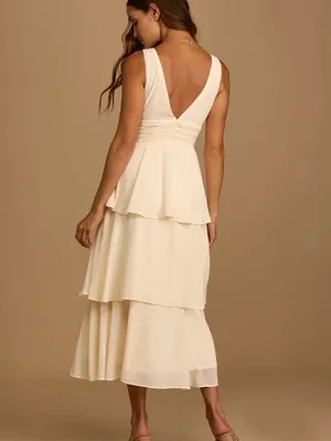 NWT Lulu's Celebration Time Sleeveless Tiered Midi Dress‎ in Cream Size Large thumbnail 3