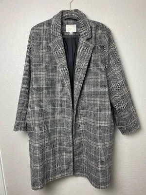 a new day Gray Plaid Long Trench Winter Coat Size XL thumbnail 1