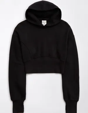 OFFLINE by Aerie Throwback Cropped Hoodie Black Cotton Blend‎ Sweatshirt Medium thumbnail 1