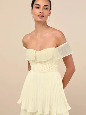 Lulus Always Remarkable Pale Yellow Off-the-Shoulder Maxi Dress thumbnail 3