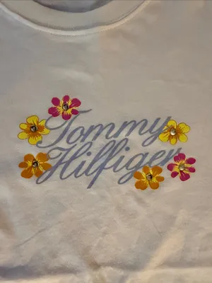 Tommy Hilfiger White Tee with Pink & Yellow Floral Logo thumbnail 3