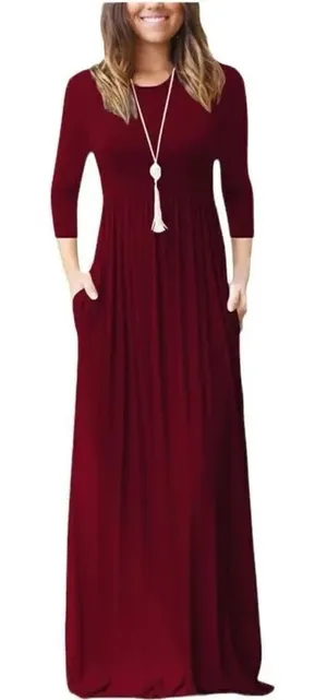 NWT Womens ReoRia 3/4 Sleeve Cranberry Jersey Knit Maxi Dress - Sz S thumbnail 1