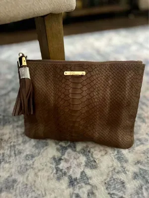 GiGi New York Snakeskin Embossed Leather Clutch thumbnail 9