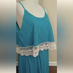 Maxi Dress Turquoise Teal White Crochet Lace Boho Modcloth Bo Bel Southern Belle thumbnail 3