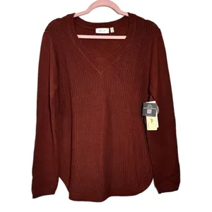 NWT STITCH FIX RD STYLE Women's Sz L Long Sleeve Josslyn V Neck Sweater Rust thumbnail 9