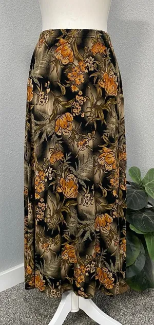 Coldwater Creek Black Midi Orange Brown Floral Skirt Dark Grunge Cottagecore thumbnail 1