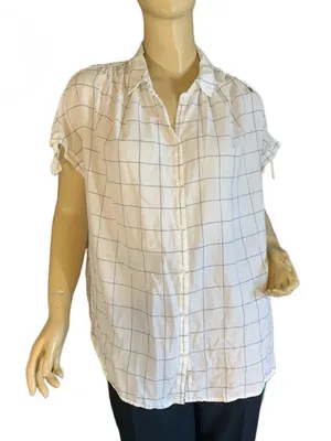 MADEWELL WINDOW PANE PATTERN COTTON WHITE & BLUE BUTTON DOWN TOP (M) thumbnail 2