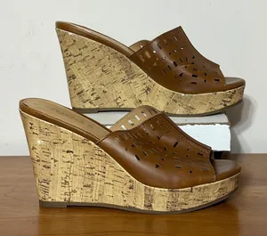 Mudd Womens Khloe Cognac Brown Laser Cut‎ Cork Wedge Platform Sandals Size 8.5 thumbnail 1