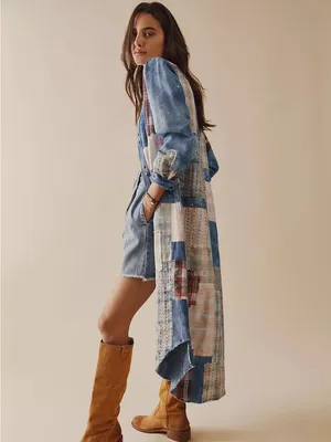 We The Free Phoenix Patched Shirtdress Duster Women’s Sz XS Patchwork Maxi Dress thumbnail 2