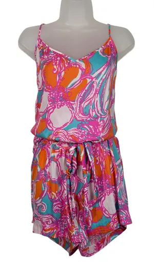 Lilly Pulitzer Nautical Floral Deanna Lightweight Tie Waist Romper Large L 76599 thumbnail 1