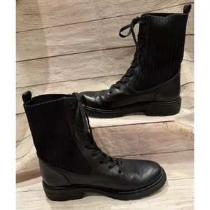 $249 Sam Edelman Lydell Combat Boot Black Leather/Knit Women’s Size 10 thumbnail 4