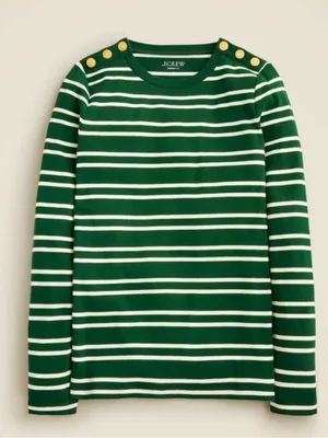 J. Crew Perfect-fit long-sleeve crewneck T-shirt with lion buttons‎ in stripe thumbnail 1