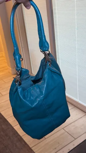 Teal Blue Slouchy Hobo Bag Shoulder‎ Purse Boho Y2K Large Soft Faux Leather thumbnail 9