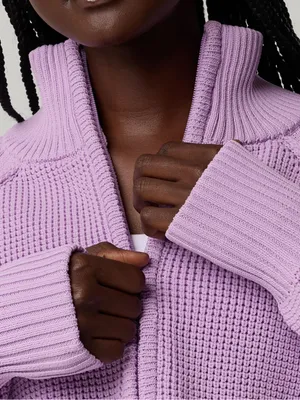 Aerie Offline Cool Down quarter zip slouchy waffle sweater Lively Lilac L thumbnail 3
