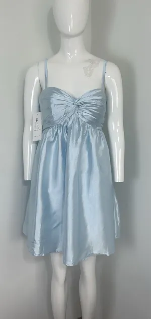 NWT Womens Baby Blue Satin Mini Dress Lace Up Corset Back Spaghetti Strap⁠ 8 thumbnail 1