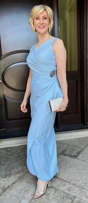 ALEX EVENINGS Embellished Side Drape Column Formal Gown in Ice Sage Size US 14 thumbnail 3