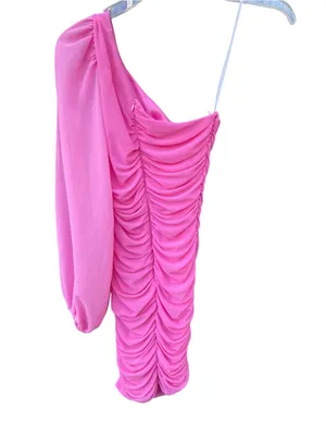 Hello Molly One-Shoulder Barbie Pink Mini Dress Size Small Size 4 Party Neon thumbnail 4