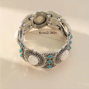 Bohemian Retro Style Silver Color Elastic‎ Women's Turquoise Bracelet thumbnail 3