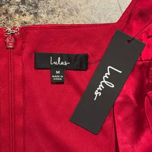 NWT Lulus Dress Satin Y2K Party Cocktail Going Out Square Neck Mini Red Medium thumbnail 3