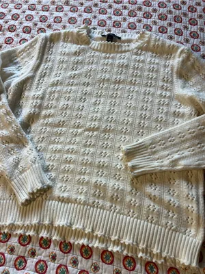 EUC Ann Taylor Cozy Pointelle Ivory Sweater size large retails $60 thumbnail 4