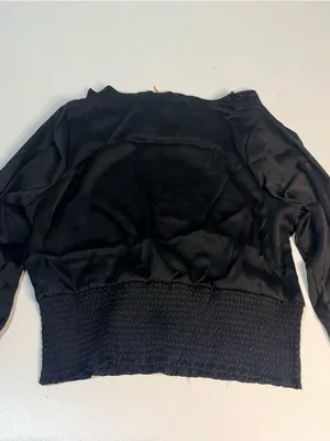 Plus-Size Black Tie-Neck Blouse with Smocked Waist thumbnail 4