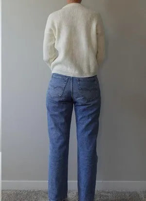 Rainbow Cream Knit Cozy Crew Neck Sweater One Size White thumbnail 3