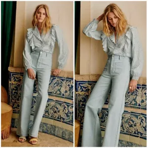 Sézane 💕💕 Irma Shirt ~ Light Blue/Ecru FR 34 = US 2 thumbnail 4