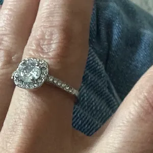 White Gold Plated Silver Pave Princess Cubic Zirconia Engagement thumbnail 5