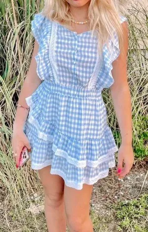 Triple Threads Blue Gingham Ruffle Dress thumbnail 1