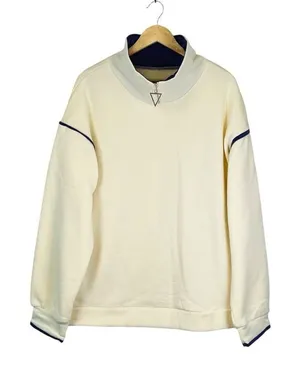 Cream Navy Quarter Zip Pullover Sweatshirt Women 2XL Triangle Zipper Pull‎ NWOT thumbnail 1