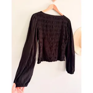 Madewell | NWT Smocked Boatneck Top‎ in Jet Black | Sz M thumbnail 10