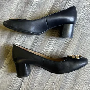 Tory Burch Black Leather Flats with Gold Logo thumbnail 3