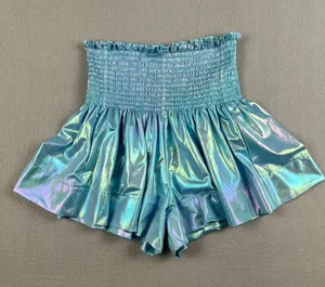 Queen of Sparkles Iridescent Blue Smocked Swing Shorts Size: XS thumbnail 1