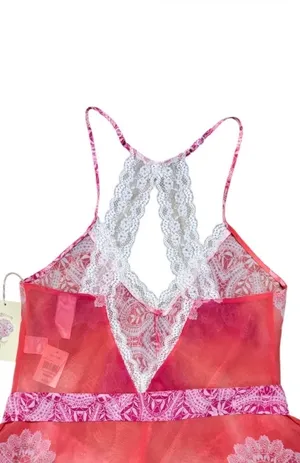 In Bloom by Jonquil Sheer Lace Babydoll Chemise Nightgown Pink Medium Adjustable thumbnail 5