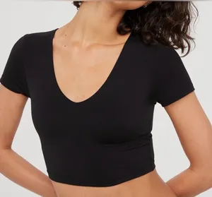 Aerie Ofline Real Me Grunge Clean Girl Black v-neck Cropped Fitted Tee- medium thumbnail 1