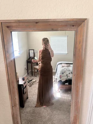Pretty Little Thing CHOCOLATE CHIFFON HIGH NECK MAXI DRESS thumbnail 5
