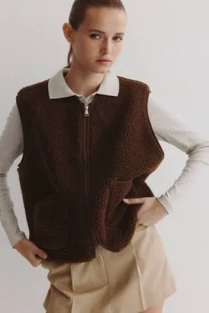 HM Divided Brown Teddy Fleece Vest thumbnail 1