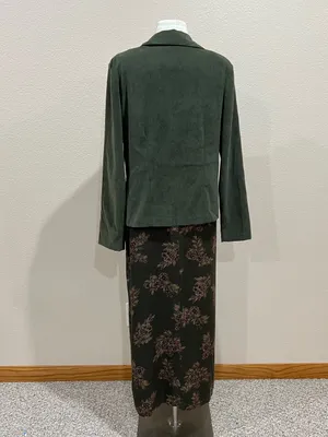 Erika Vintage 90s Two Piece Set Olive Green Floral Maxi Dress & Shacket Sz Small thumbnail 8