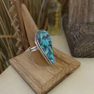 Mermaid Abalone Sterling Silver Large Boho Ring Size 9 Gold thumbnail 2