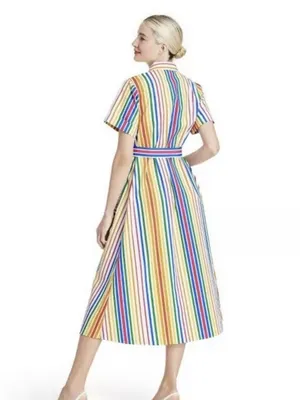 Christopher John Rogers for Target Rainbow Striped Short Sleeve Shirt Dress NWOT thumbnail 3