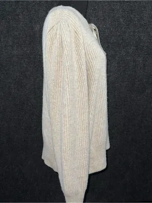 FRYE And CO Women’s Chunky Knit Sweater XL V Neck Puff Shoulder Pullover Boho thumbnail 3