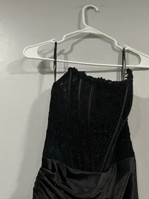 Sherri Hill 55419 Black Corset Beaded Bodice and Satin Gown Sz 2 Prom thumbnail 2
