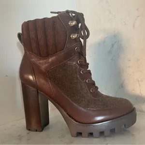 New! Antonio Melani - Penn Leather And Fabric Platform Lug Sole Booties‎ Sz 7.5 thumbnail 5