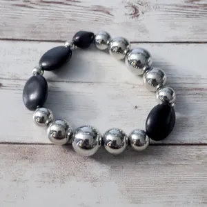 Vintage Stretch Bracelet Black & Silver Tone thumbnail 2