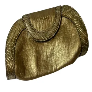 vintage Versace Parfums gold cosmetic clutch bag makeup metallic snakeskin thumbnail 3