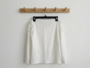 Elegant White Lined Lace & Pearl Long Sleeve Blouse - Coquette Style (Asian M) thumbnail 5
