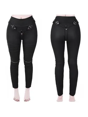 Killstar Into The Void Faux Zipper Moto Leggings in Black XL *NO HARNESS BELT* thumbnail 2